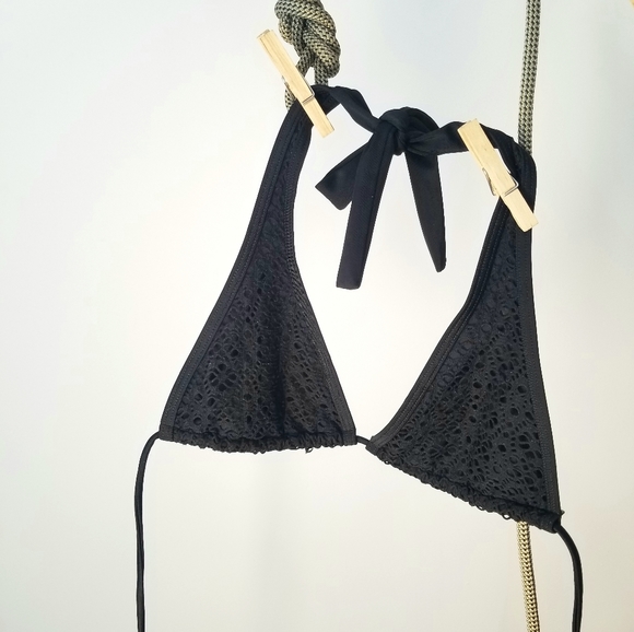 Floral VS Bikini Top Black Swimwear Victoria's Secret Summer V-Neck Monochrome - Picture 3 of 10